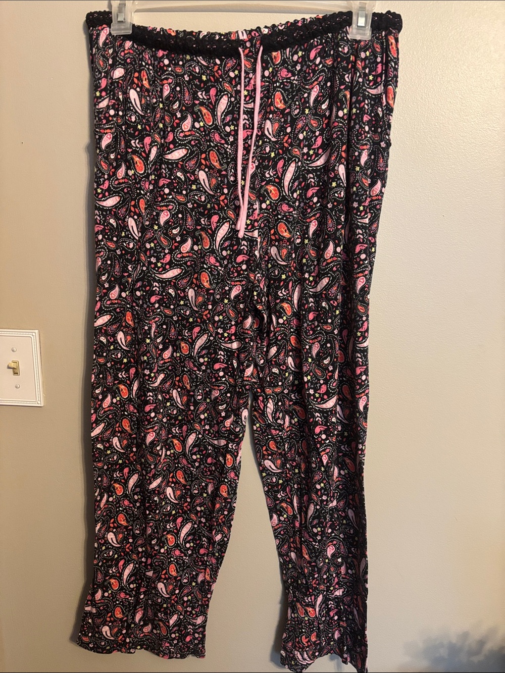 Kensie Black Paisley Lounge Pants with Pink Accents